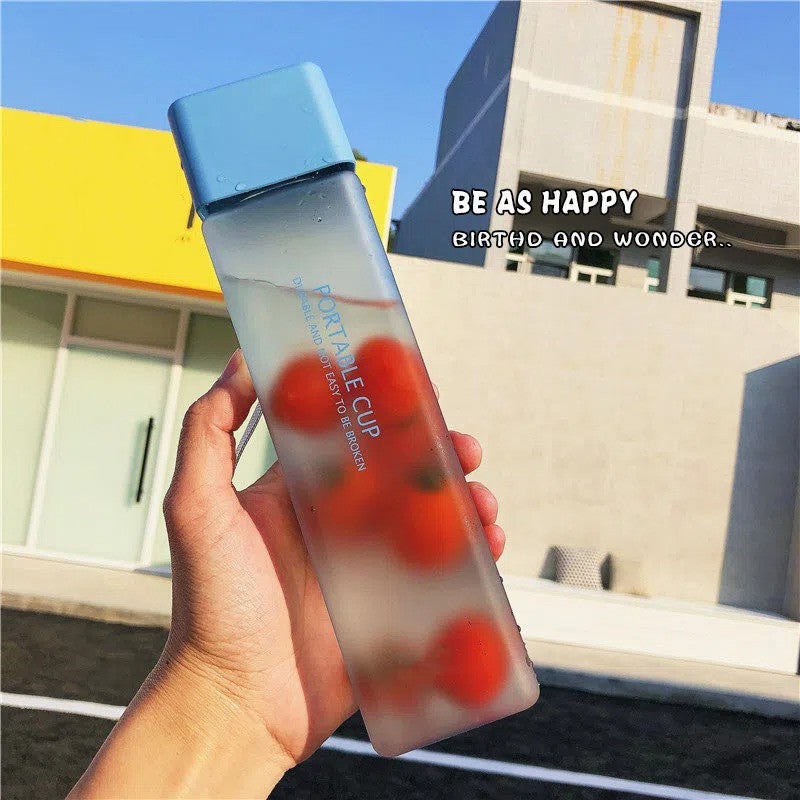 Creative Square Water Bottle Portable Anti-fall Hand Cup Plastic Transparent Sports Travel Bottle Leakproof