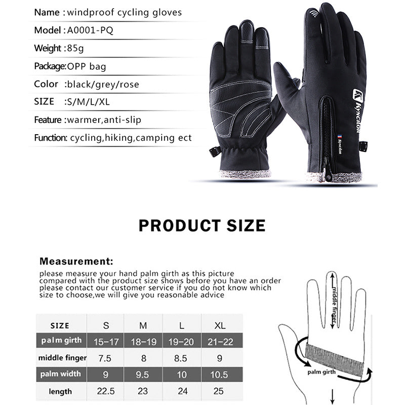 Zipper touch screen cycling gloves